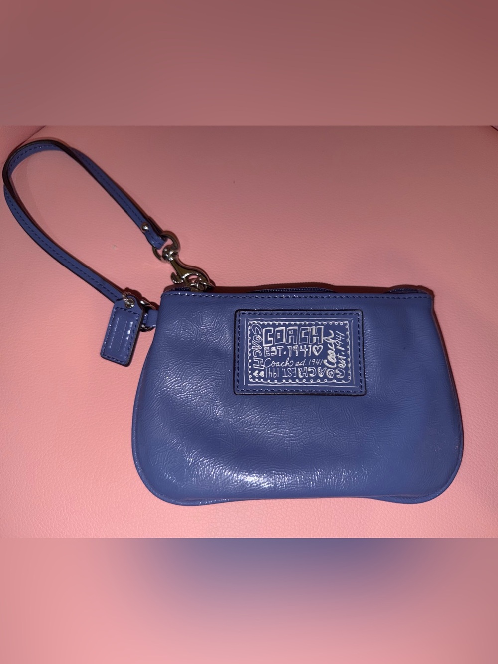 Coach Periwinkle Leather Wristlet with Logo Patch